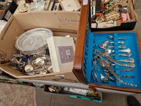 A box of silver plate and a canteen of silver plated cutlery.