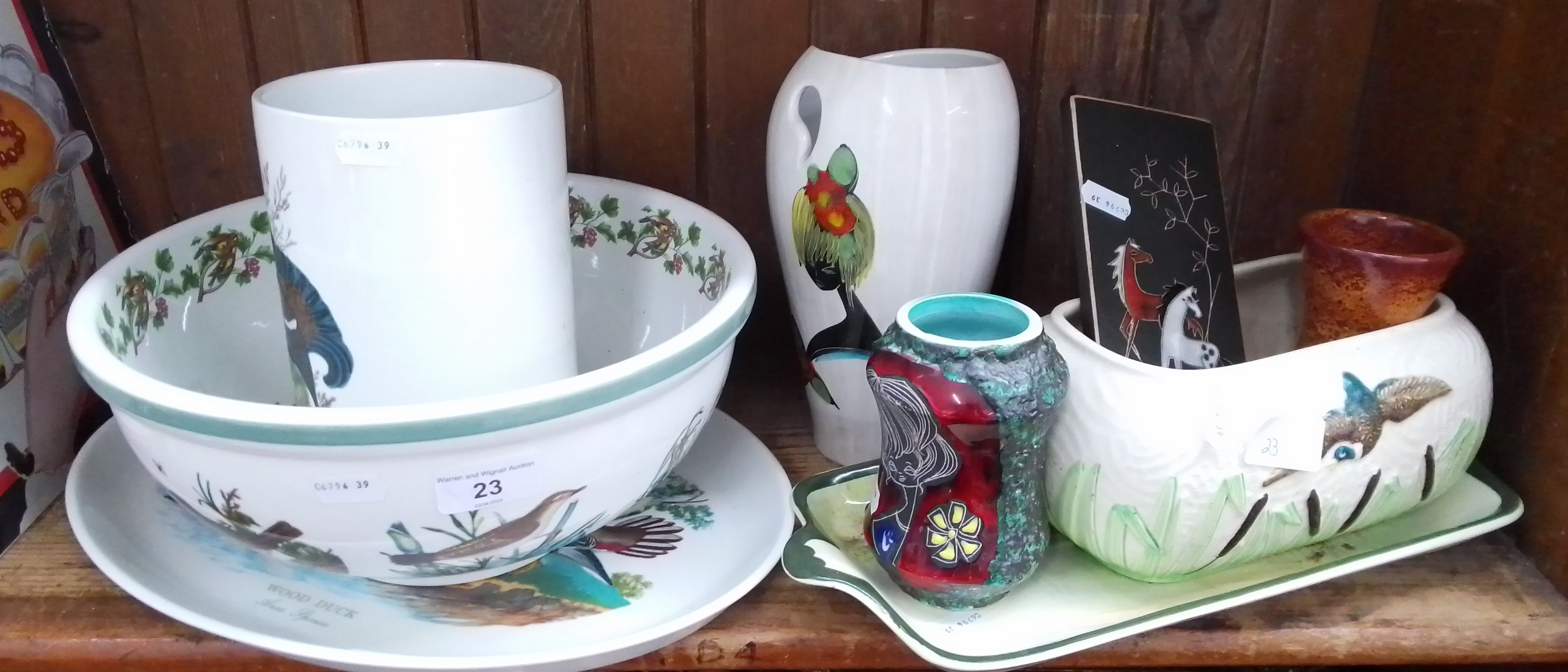 A mixed lot of pottery comprises three pieces of Portmeirion, Two San Marino vases, other vintage