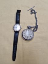 A Longines wristwatch together with a Preston Guild pocketwatch by Ingersol.