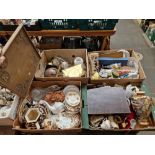 Four boxes of assorted items including china, metal ware etc. etc.
