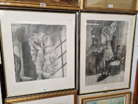Helen Davies (British, 20th century), two charcoal studies of women, one signed to lower right, each
