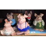 5 Nat West Pig money boxes together with a piggy bank statement holder and 2 editions of Piggy Press
