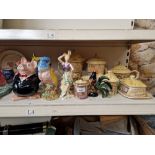 A Wedgwood & Co gypsy dancer figure, a Beswick cockatoo 1180 and a Crown Winsor cottage tea set