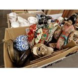 A box of assorted items including oriental, a brass gong etc.