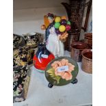 Shelley vase, Royal Doulton figure, Poole vase and a small Moorcroft dish