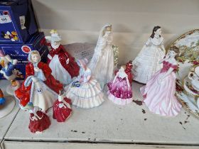 Five Royal Doulton figurines and five Coalport figurines. Large Rachel signed Peter A Gee HN2936;