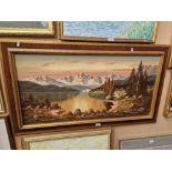 20th century, oil on canvas, Alpine landscape scene, 98cm x 48cm, signed 'H Franke' to lower