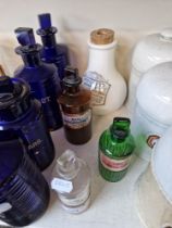 A group of three assorted apothecary bottles & a Nelsons inhaler bottle