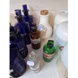 A group of three assorted apothecary bottles & a Nelsons inhaler bottle