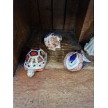 Three Royal Crown Derby paperweights; Quail, gold stopper, no box; Turtle, silver stopper, backstamp