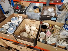 Three boxes of assorted pottery and ornaments including Lladro, Nao, Royal Doulton, Hornsea etc.