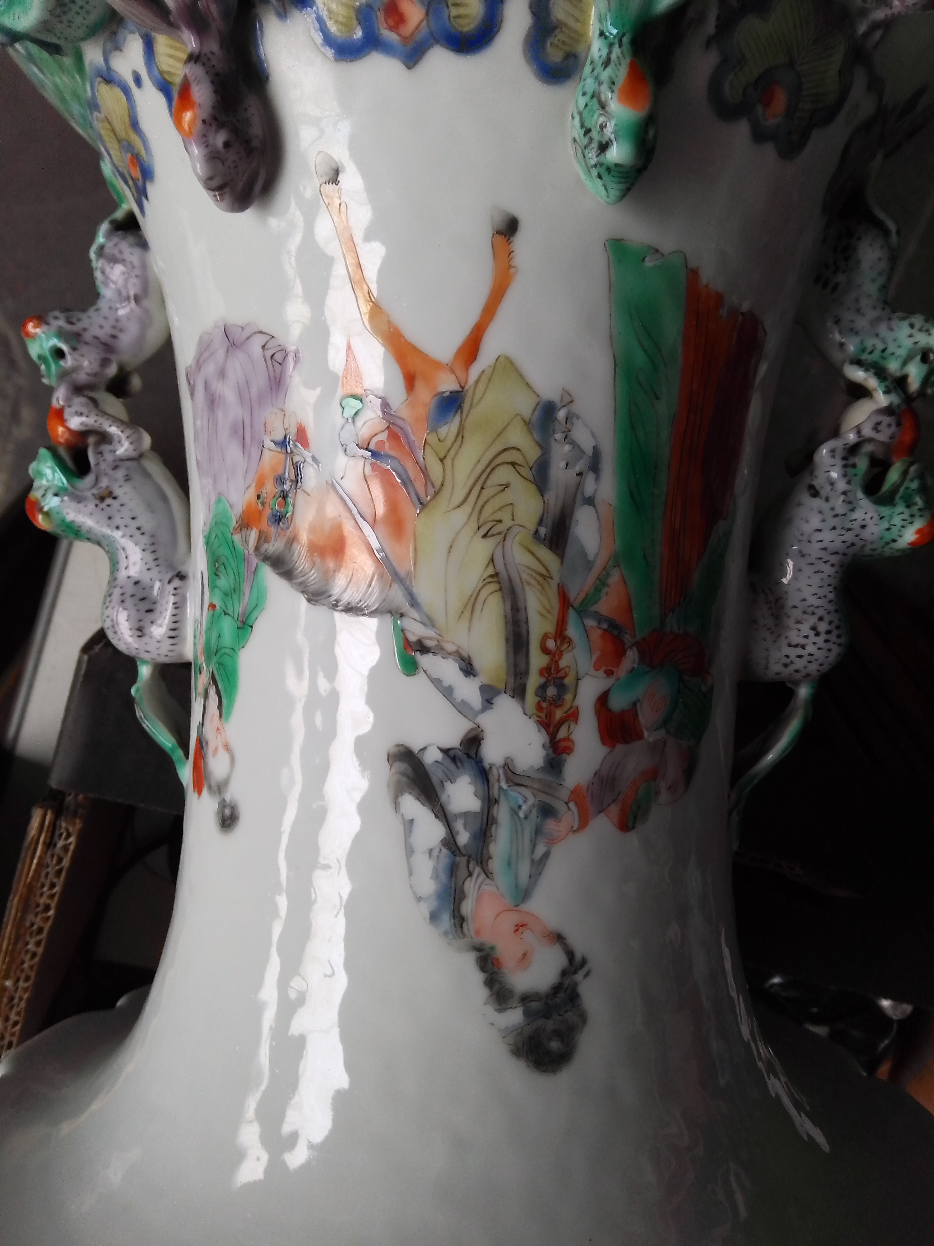 A Chinese porcelain vase, decorated in over enamels, dog handles and applied lizards, 19th - Image 10 of 11