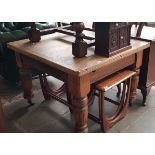 A Victorian beech and pine draw leaf kitchen/dining table.