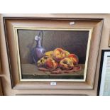 20th century school, oil on board, still life of fruit, 44cm x 34cm, unsigned, framed.