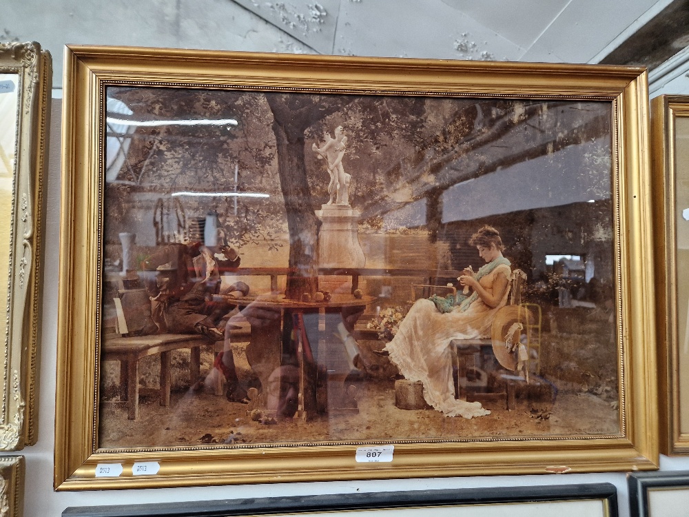 A large 19th century crystoleum depicting a woman and a man seated, signed 'MARCUS STONE, 1888' to