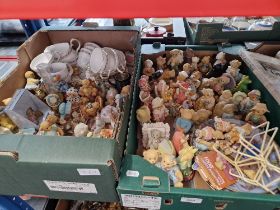 Two boxes containing Cherished Teddies, collector's plates and a Duchess tea set.