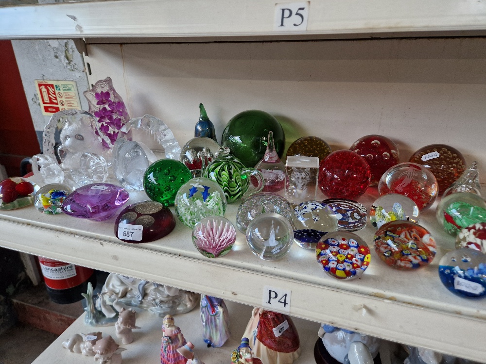 Selection of approx 36 glass paperweights including 2 signed pieces (one by Mats Jonasson) etc.