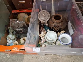 2 boxes of assortdedglass and pottery.