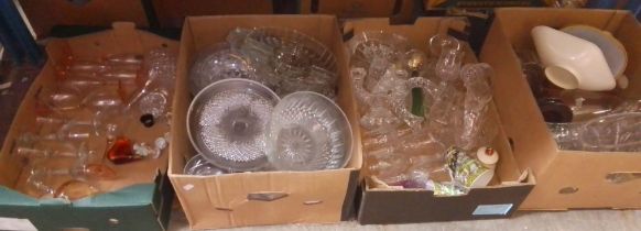 4 boxes of glassware including drinking glasses, vases, bowls etc