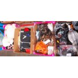 Four boxes of toys and games including soft toys, Palm Furries and Puppies, Batman plastic toys etc