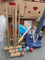 A vintage croquet set.