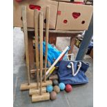 A vintage croquet set.