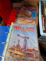 Three boxes of albums containing Meccano magazines circa 1930s and later, together with two boxes of