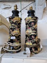 Pair of Royal Winton Grimwades black and yellow Chinese style table lamps