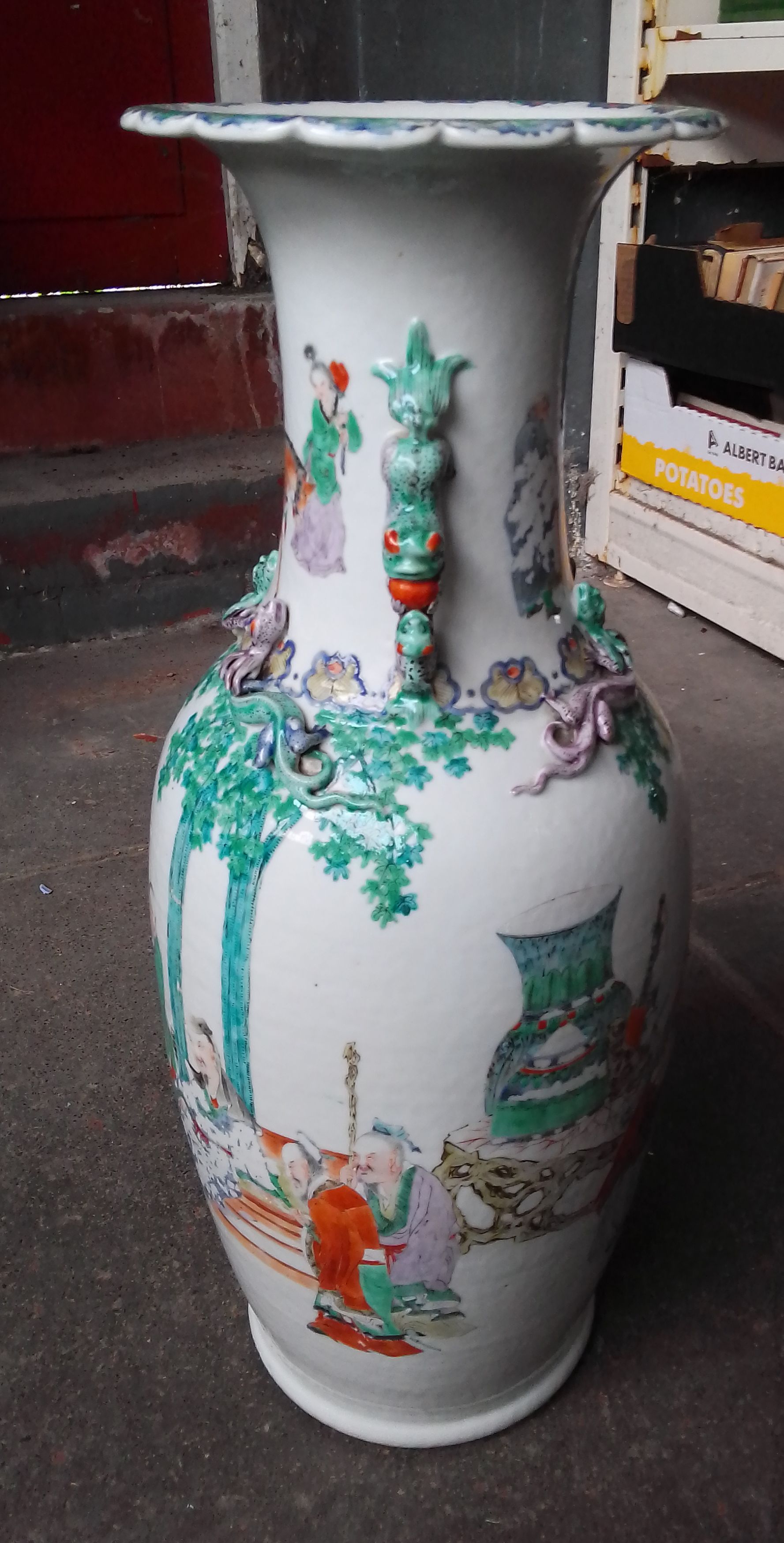 A Chinese porcelain vase, decorated in over enamels, dog handles and applied lizards, 19th - Image 4 of 11