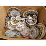 A box of assorted mainly oriental and other modern porcelain including Chokin and similar,