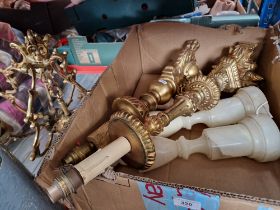 Four vintage table lamps and brass light fitting.