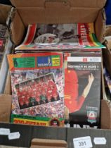 A box of approximately 50 Liverpool FC home programmes.