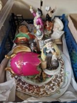 A group of collectables to include an antique pair of Dresden figurines, antique French bust....