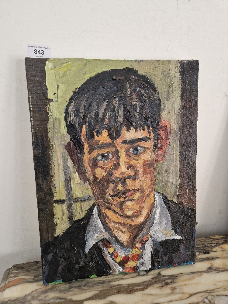 Adrian Johnson (British, b1960), impasto oil on canvas, portrait of a boy, 30cm x 40cm, titled GS(