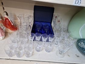 Lead crystal - Stuart ‘Glengarry’ design glasses & 2 water jugs, a boxed pair of Royal Doulton