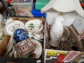 Two boxes of assorted china including Chinese, Meissen, Victorian, Wedgwood Kutani rane etc.
