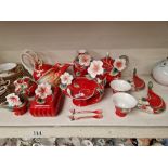 Thirteen Franz porcelain items - 12 pieces Island Beauty Hibiscus design, including teapot, 2 cups