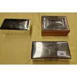 Three silver plated cigarette boxes including shipping line.
