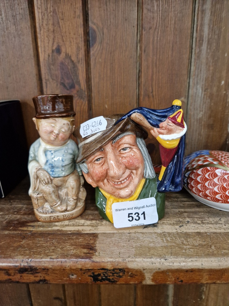 Royal Doulton - small character jug Punch & Judy Man D6593 (1964-69) and small toby jug ‘Fat Boy’