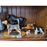 Beswick - Beagle on wooden plinth (1933B), Black Beauty and Foal, Palomino Prancing Arab (with leg