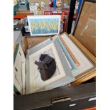 A box of assorted pictures including originals.