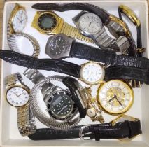 A box of assorted watches including a Seiko 5, a ladies 9ct gold etc.