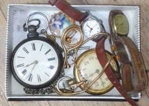 A 19th century hallmarked silver pair cased verge pocket watch and others.