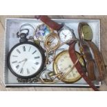 A 19th century hallmarked silver pair cased verge pocket watch and others.