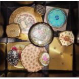 A box of antique and vintage compacts including an inlaid tortoiseshell example etc.