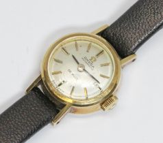 A ladies 9ct gold Omega De Ville automatic wristwatch, case diameter 17mm, later leather strap.