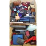 A large quantity of antique, vintage and modern jewellery boxes, (basket and box).