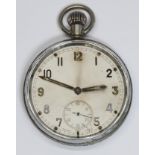 A military GSTP pocket watch, case diameter 51mm. Condition - winding, ticking and advancing,