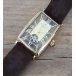 A gent's Contantin Weisz gold plated wristwatch, case length 42mm, manual wind movement, leather