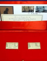 A pair of hallmarked 18ct gold Winston Churchill stamp replicas, gross weight 40.1g, boxed with